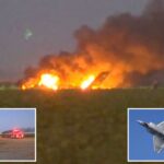 F-35 Racids de caça na Califórnia, o piloto joga com segurança