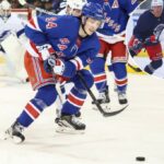 Perreault foi lançado no incêndio em 2 de abril na estréia da NHL e disputou cinco partidas em Blueshirts na última temporada.