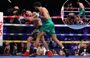 Hamzah Sheeraz brutalmente Kos Edgar Berlanga na primeira carta do US Open Hamzah Sheeraz (R.) atinge Edgar Berlang durante sua luta em 12 de julho de 2025.