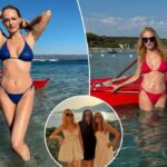 Heather Graham está deitada em uma figura atemporal em uma impressionante coleção de biquíni durante as férias italianas