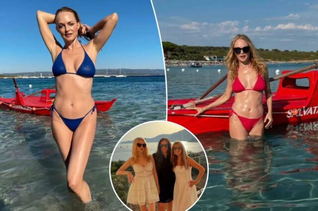 Heather Graham está deitada em uma figura atemporal em uma impressionante coleção de biquíni durante as férias italianas

