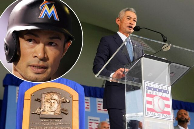 Ichiro fornece uma piada Savage Marlins durante o discurso do Hall of Fame


