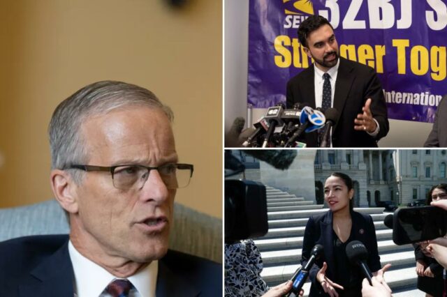 John Thune alerta que os Demes estão em "Big Tłopot" se Zohran Mamdani vencer a corrida do prefeito de Nova York - quando Chuck Schumer está dia

