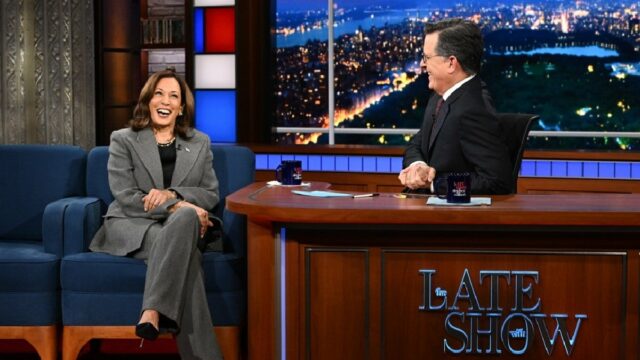 Kamala Harris define a primeira conversa após a escolha do 'Late Show' de Colbert

