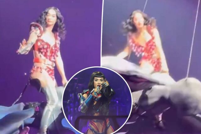Katy Perry aterrorizada quase cai de um suporte voador porque eles funcionam incorretamente

