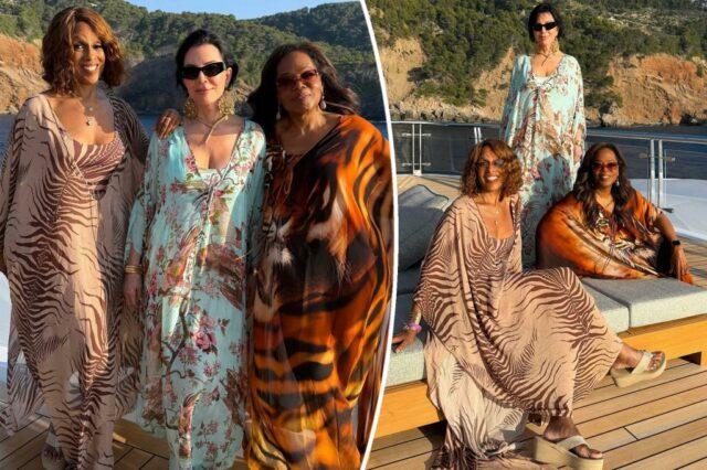 Kris Jenner, Oprah e Gayle King Model Skims Caftans em férias luxuosas no iate: "Charlie's Angels"

