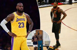 LeBron James Dowplays Visita ao Centro de Prática dos Cavaliers LeBron James no uniforme do Lakers.