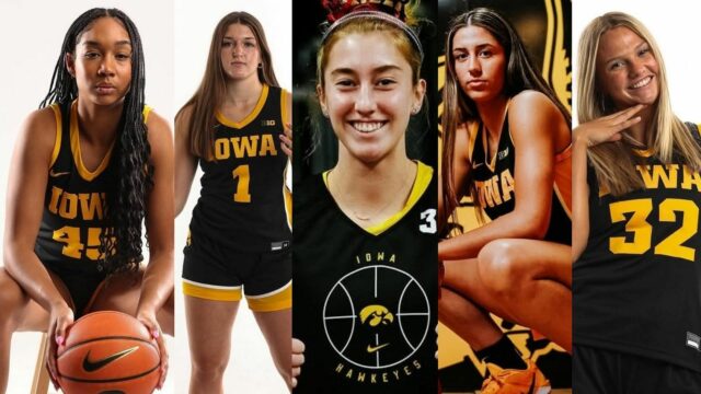 Lucy Olsen, Taylor Stremlow, Callie Levin e Addie Deal Iowa A estrela Hannah Steelke engoliu os movimentos elegantes da FIBA ​​American. (Fotos via Instagram @Americipw)
