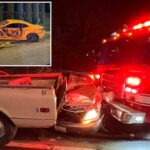 Maniac rouba um caminhão de bombeiros e quebra pelo menos 16 carros estacionados em loucura selvagem