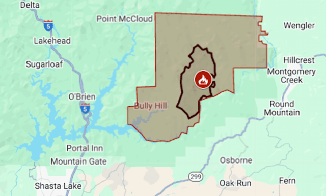 Mapa: O Green Fire envia uma forte fumaça sobre a área de Redding

