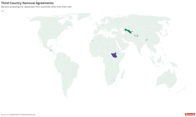 Mapa mostra os países terceiros onde os migrantes foram deportados

