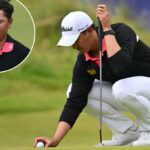 Sadom Kazewkanjana da Tailândia reconhece a multidão em 18 Green durante a primeira rodada do British Open em 17 de julho de 2025.