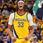 Myles Turner na conferência de imprensa de Milwaukee Bucks.