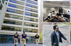 NYC Suskraper, que se transformou em uma torre de terror, foi fortalecido com a ajuda de salas de pânico, policiais fora de casa, quando os trabalhadores do escritório em Manhattan saíram na borda NYC Suskraper, que se transformou em uma torre de terror, foi fortalecido com a ajuda de salas de pânico, policiais fora de casa, quando os trabalhadores do escritório em Manhattan saíram na borda