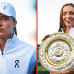 IGA Swiatek posa com o jantar de água de rosas Venus depois de ganhar o título de single feminino no Campeonato de Wimbledon de 2025 (fonte: Getty)