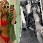 New Jessica Simpson é uma perda de peso corporal de 100 libras em um biquíni vermelho ardente
