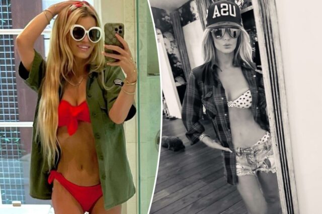 New Jessica Simpson é uma perda de peso corporal de 100 libras em um biquíni vermelho ardente

