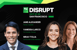 No palco do TechCrunch Disrupt 2025: Como a IA tardia força as startups a serem deixadas ou deixadas GTM novamente ou TechCrunch Disrupt 2025 Nirav Tolia, Jane Alexander, Vanessa Larco