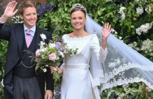 O afilhado do rei Charles Hugh Grosvenor e sua esposa Olivia Henson recebem o primeiro bebê Olivia Henson apresenta seu elegante vestido de noiva para Hugh Grosvenor