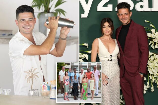 O barman de "Bacharelado no Paraíso" Wells Adams vaza em pedidos de bebidas - e coquetéis que sua esposa Sarah Hyland dá sua esposa

