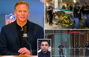 O comissário da NFL Roger Goodell presta homenagem ao oficial da polícia de Nova York disparado e morto no centro da cidade Roger Goodell na conferência de imprensa da NFL.