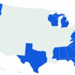 O mapa mostra os estados onde as carcinogeninas irritadas em fontes de água potável