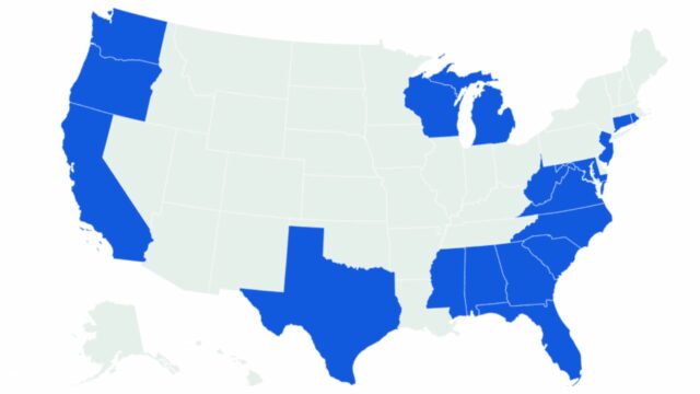 O mapa mostra os estados onde as carcinogeninas irritadas em fontes de água potável

