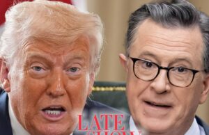 O presidente Trump diz que Stephen não cancelou o show de conversas Donald Trump Stefen Colbert Getty Conty
