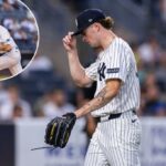 Arremessador New York Yankees Cam Schlittler no monte.