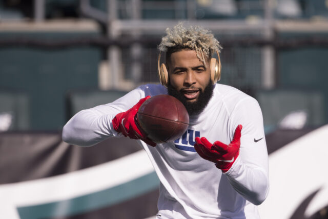 Odell Beckham Jr. Tee NY Giants fãs com postagem de mídia social


