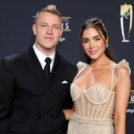 Olivia Culpo e Christian McCaffrey recebem 1º bebê em frente ao campo de treinamento