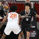 Nolan Traore quer se mudar durante a perda do Summer League 97-93 Nets de Knicks em 15 de julho de 2025.