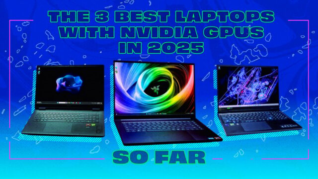 Laptop Razer Blade 16 com proteções abstratas coloridas contra um fundo vermelho