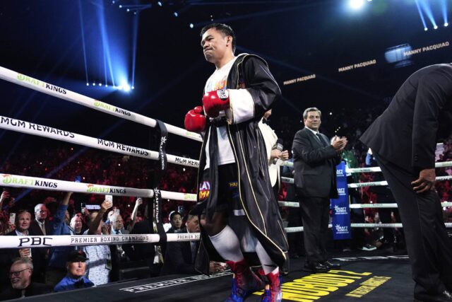 Manny Pacquiao chegou no sábado, 19 de julho de 2025 para combater Mario Barrios em Las Vegas.