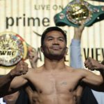 Manny Pacquiao posou em uma escala durante uma cerimônia em Las Vegas na sexta -feira, 18 de julho de 2025.
