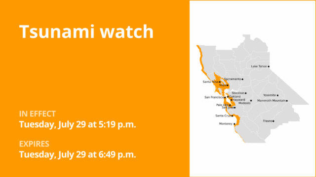 Relógio de tsunami para as costas da Bay Area na terça -feira à noite no local

