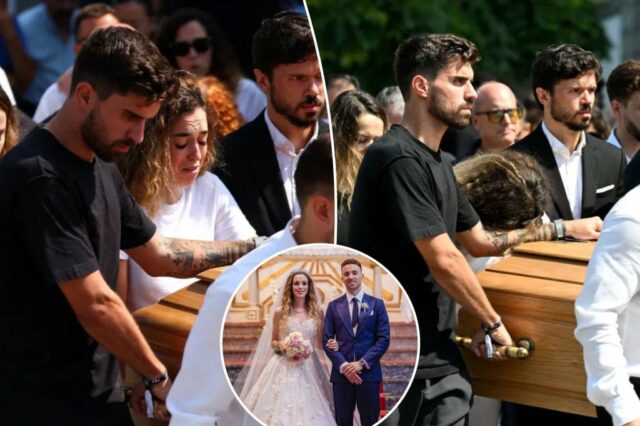 Rute Cardoso Pipes, Cardoso Diogo Jota, enquanto ajuda a usar um caixão no funeral

