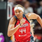 Washington Kiki Irial fala sessões práticas All-Star na sexta-feira, 18 de julho de 2025, no Gainbridge Fieldhouse em Indianapolis, Indiana, com a mídia. (Foto de Steph Chambers/Getty Images)