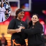 Sandy Bredello cuida de um raro fim de semana em família durante a cerimônia All-Star WNBA