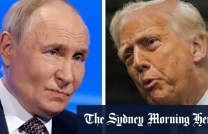 “Sem costas:” Putin Hard Line em Trump na guerra ucraniana Nesta foto, fornecida pelo Serviço de Imprensa de Defesa do Território do Ucrânio, os soldados Rod em alvos russos sobre Kharkiv na quarta -feira.