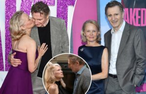 “Smitten” Pamela Anderson e Liam Neeson se encontram depois de bater no romance no conjunto de “Gun Naked”: Relatório Pamela Anderson beija Liam Neeson na bochecha