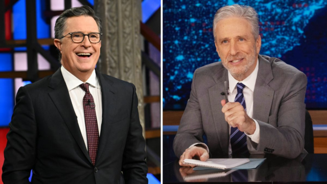 Stephen Colbert e Jon Stewart Bash Paramount, servindo aviso

