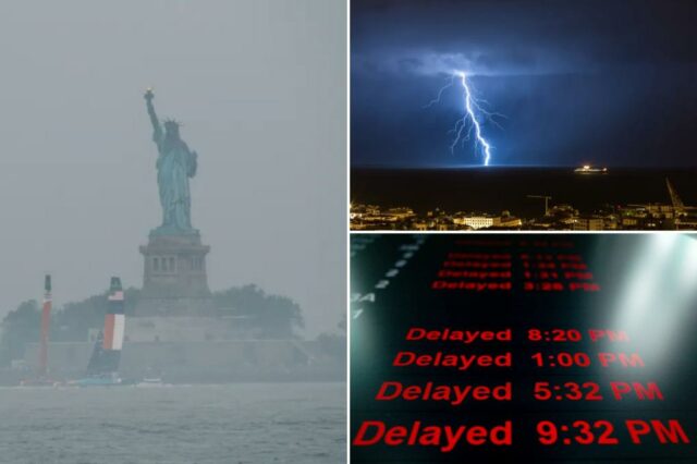 Storms de aviso pesado Sparks Travel Chaos como os principais aeroportos de voo - incluindo JFK e LaGuardia

