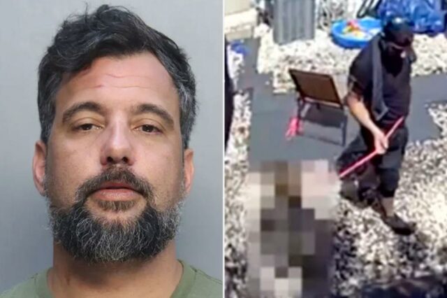"Ticking Time Bomba" Vet, 42, cópias violentamente, procurando um enteado de 6 anos em uma coleira de cachorro, perturbando programas de vídeo

