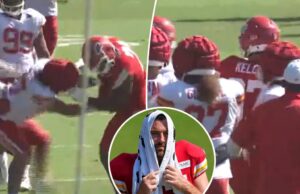 Travis Kelce ajuda a terminar quando as tensões estão no topo do campo de treinamento em chefes Travis Kelce ajuda a terminar quando as tensões estão no topo do campo de treinamento em chefes