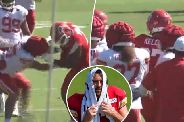 Travis Kelce ajuda a terminar quando as tensões estão no topo do campo de treinamento em chefes

