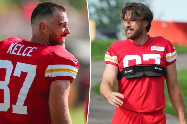 Travis Kelce estreia a transformação dramática de cabelos no campo de treinamento de Chiefs: "RIP the Soursous Locks"

