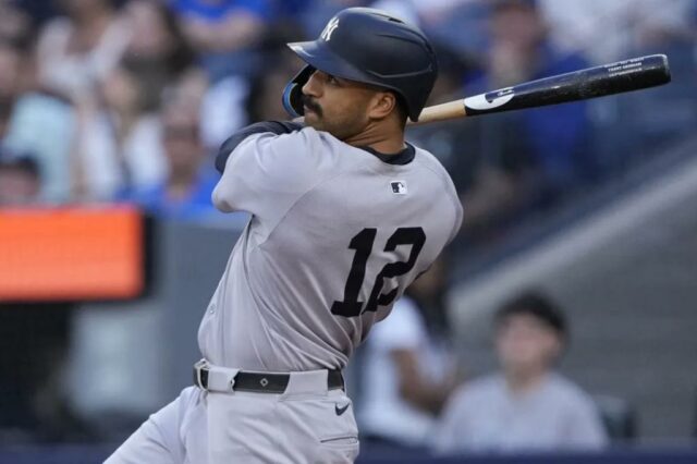 Trent Grisham se encaixa no Homer Solo na terceira rodada das perdas do Yankees 8-5 com Blue Jays em 3 de julho de 2025.