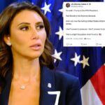 Alina Habba, atuando como advogada americana em uma conferência de imprensa.