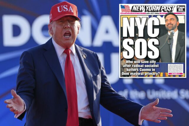 Donald Trump fala no comício.